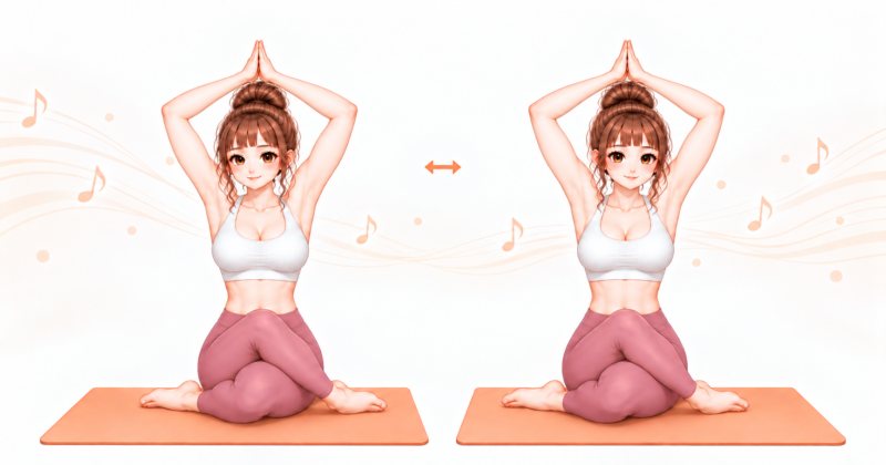 牛面のポーズの脚で頭を左右に動かすバリパート