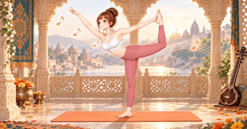 Asian Music Yogaのインドパートで行うダンサーポーズ